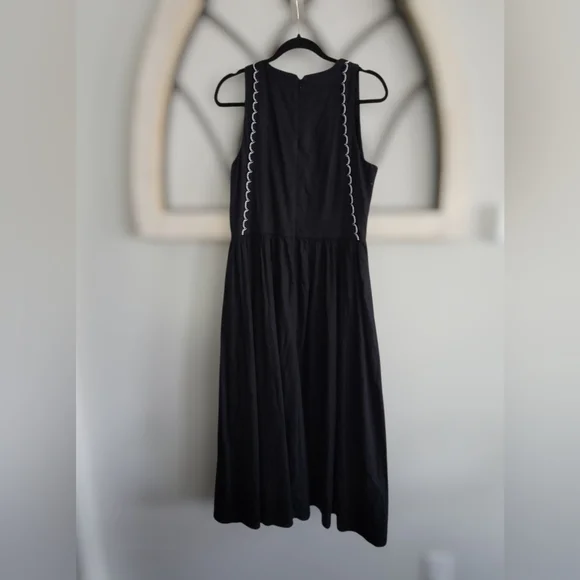 ANN TAYLOR, Scalloped Linen Blend Midi Dress, Black, Sz 8 - Picture 8 of 8